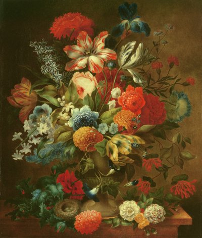 Flower Still Life with Bird Nest by Ottmar the Elder Elliger